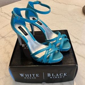 White House Black Market Elaina Lagoon Strap Heel Sandals Sz 9M in box.